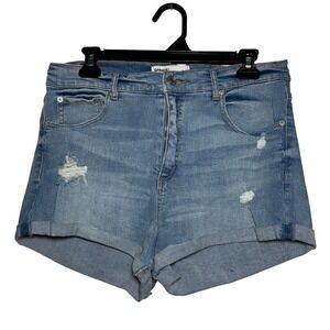 Garage High Rise Distressed Denim Shorts Light Wash Cuffed Size 11